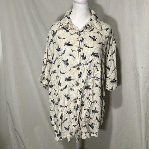 mens swordfish print Boca Classics button up short sleeve shirt size xl - Picture 1 of 5